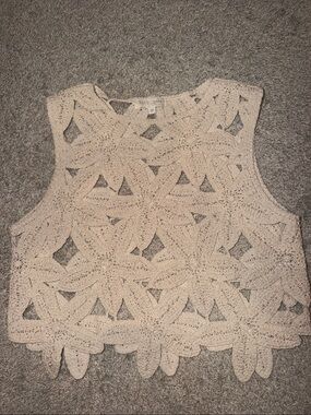 Rebellion Beige Crochet Tank Top